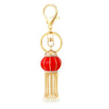Red Enamel Lantern Keychain with Chain Tassels and Pearl Like Drops view 5