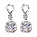 Silver Tone Cushion Crystal Halo Huggie Drop Earrings view 5