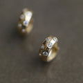 Gold CZ Set Thick Huggie Hoop Earrings Polished Metal view 2
