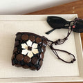 Brown Coconut Shell Floral Woven Mini Crossbody Bag view 4