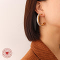 C-Shape Baguette Zirconia Hoop Earrings Gold Steel Blue view 3