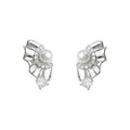 Silver-Tone Ruffle Skirt Pearl Clear Stone Stud Earrings view 5