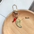 Gold Lobster Clip Red Enamel Chili Pepper Dual Charm Keychain view 3