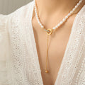 Freshwater Pearl Toggle Clasp Lariat Drop Necklace Gold Tone view 6