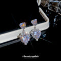 Silver Tone Crystal Heart Drop Stud Earrings Three Styles view 3