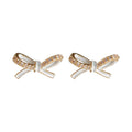 Gold Tone Open Clear Stone Ribbon Bow Stud Earrings For Women view 5