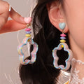 Colorful Pastel Beaded Open Flower and Heart Drop Earrings view 6