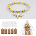 White And Gold Tone Cross Bead Bracelet With Winged Cross Charm view 7