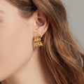 Linked Disc C Hoop Earrings in Polished Gold and Silver Tone view 2
