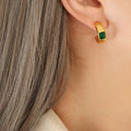 Gold C-Shape Hoop Earrings With Emerald Cut Green Zircon view 6