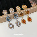 Triple Crystal Drop Ear Clips in Gold and Silver Tones view 3