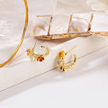 Gold C Hoop Flower Earrings Yellow White Orange Enamel view 2