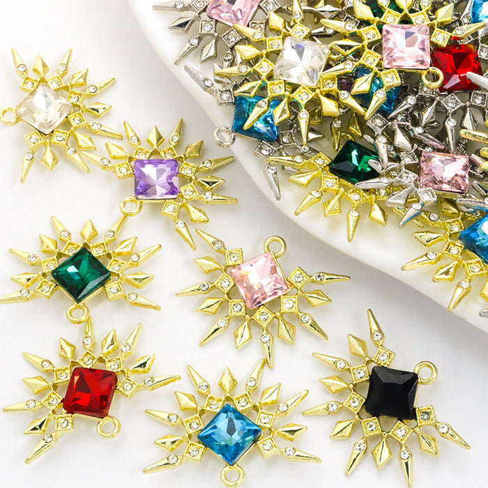 Square Crystal Sunburst Charm Collection for Jewelry Making