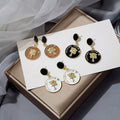 Cameo Profile Medallion and Black Top Statement Drop Earrings view 1