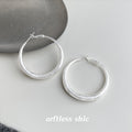 Silver Frosted Matte Thick Tube Hoop Earrings Two Sizes view 6