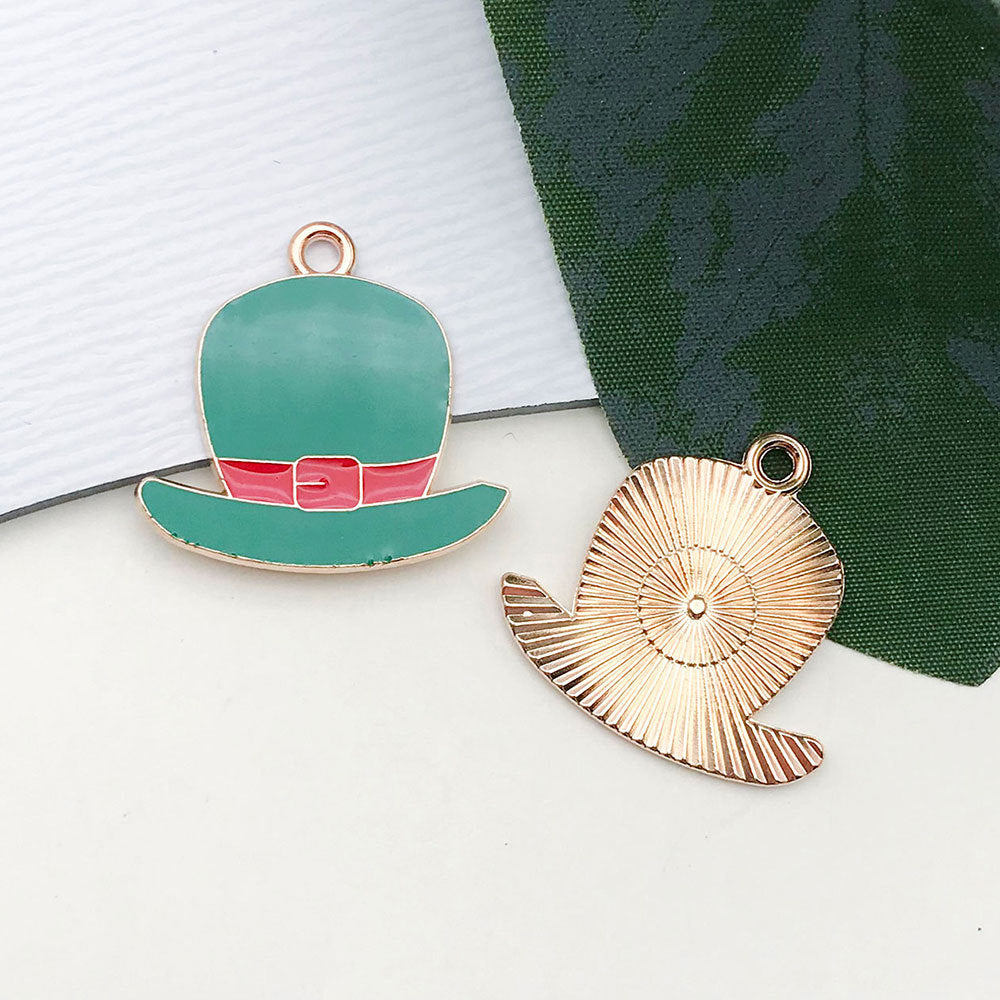 Enamel Zinc Alloy Top Hat LUCK Clover Charm Pendant for Irish Festival Earrings Necklaces