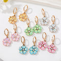 Gold Tone Iridescent Crystal Flower Huggie Drop Earrings in Six Colors view 1