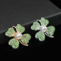 Rhinestone Four Leaf Clover Charm Pendant With Pearl Center view 1