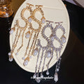 Pearl and Crystal S Shaped Tassel Earrings Fashion Jewelry view 1