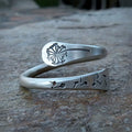 Antique Silver Open Dandelion Adjustable Finger Ring view 2