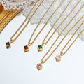 Gold Square Stone Pendant Necklace Pink Clear Blue Red view 3