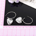Silver Tone Polished Puffy Heart Hoop Drop Earrings view 3