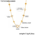 Heart Glass Stone Station Necklace Stainless Steel Color Mix view 11
