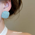 Large Turquoise Blue Crystal Pave Square Stud Earrings view 3