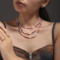 Colorful Glass Bead Freshwater Pearl Boho Necklace Strand view 4