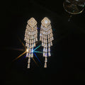 Silver Tone Crystal Tiered Fringe Stud Earrings With Decorative Metal Accents view 6