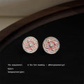 Gold Tone Pink Green Patterned Round Medallion Stud Earrings view 4