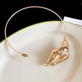 Gold Flower Collar Necklaces and Enamel Flower Cuff Bracelet view 6