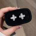 Clear Crystal Four Petal Flower Stud Earrings Fashion Jewelry view 6