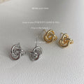 Triple Loop Knot Stud Earrings In Polished Silver And Gold Tone view 4