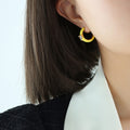 Yellow White Enamel C-Hoops Heart Zircon Gold Posts view 4