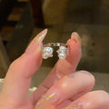 Adjustable Open Pearl Cluster Ring Clear Accents Two Colors view 1