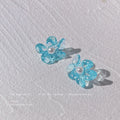 Transparent Light Blue Acrylic Flower Pearl Stud Earrings view 4