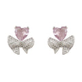 Pave Bow Light Purple Heart Crystal Stud Earrings Matching Pair view 5
