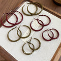 Wine Red and Olive Round Hoop Geometric Statement Earrings view 1