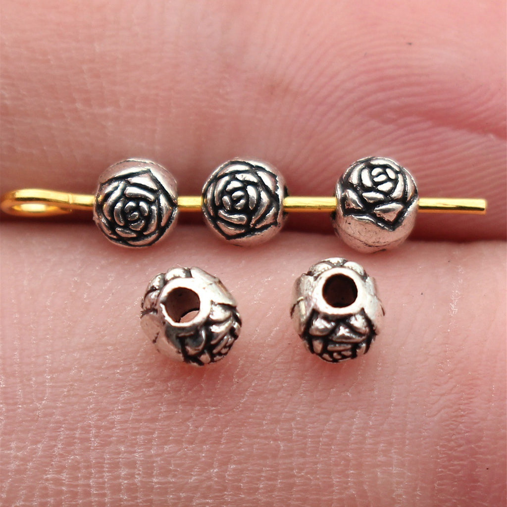 4.8x4.4x4mm 0.22g Antique Silver Zinc Alloy Flower Texture Spacer Beads for Bracelet Necklace Jewelry Making
