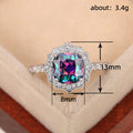 Iridescent Square Stone Floral Halo Ring Polished Jewelry Accessory view 5