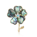 Gold Tone Five Petal Shell Effect Flower Brooch With Crystals view 1