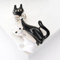 Two Cat Enamel Brooch with Polished Metal and Decorative Accents view 3