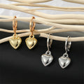Gold and Silver Tone Puffy Heart Huggie Drop Earrings view 1