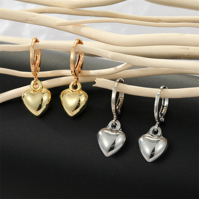 Gold and Silver Tone Puffy Heart Huggie Drop Earrings