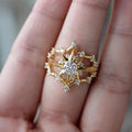 Gold Tone Open Star Burst Clear Center Stone Finger Ring view 3