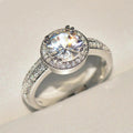 Silver Tone Round Halo Ring With Double Row Pavé Band view 3