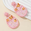 Pink Seed Bead Floral Butterfly Drop Earrings With Sequin Accents view 4