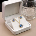 Round Blue Evil Eye Necklace and Stud Earring Jewelry Set view 1