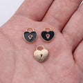 Gold Tone Enamel Heart Lock Charms in Black and White view 6